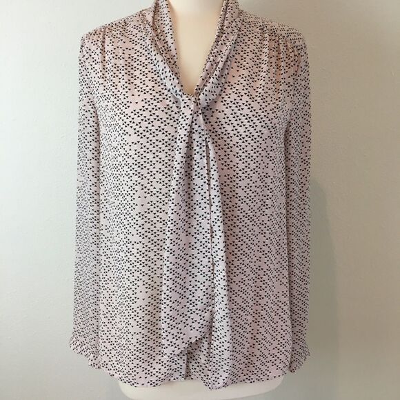 NEW! Halogen bow button down top pink black - Picture 3 of 8